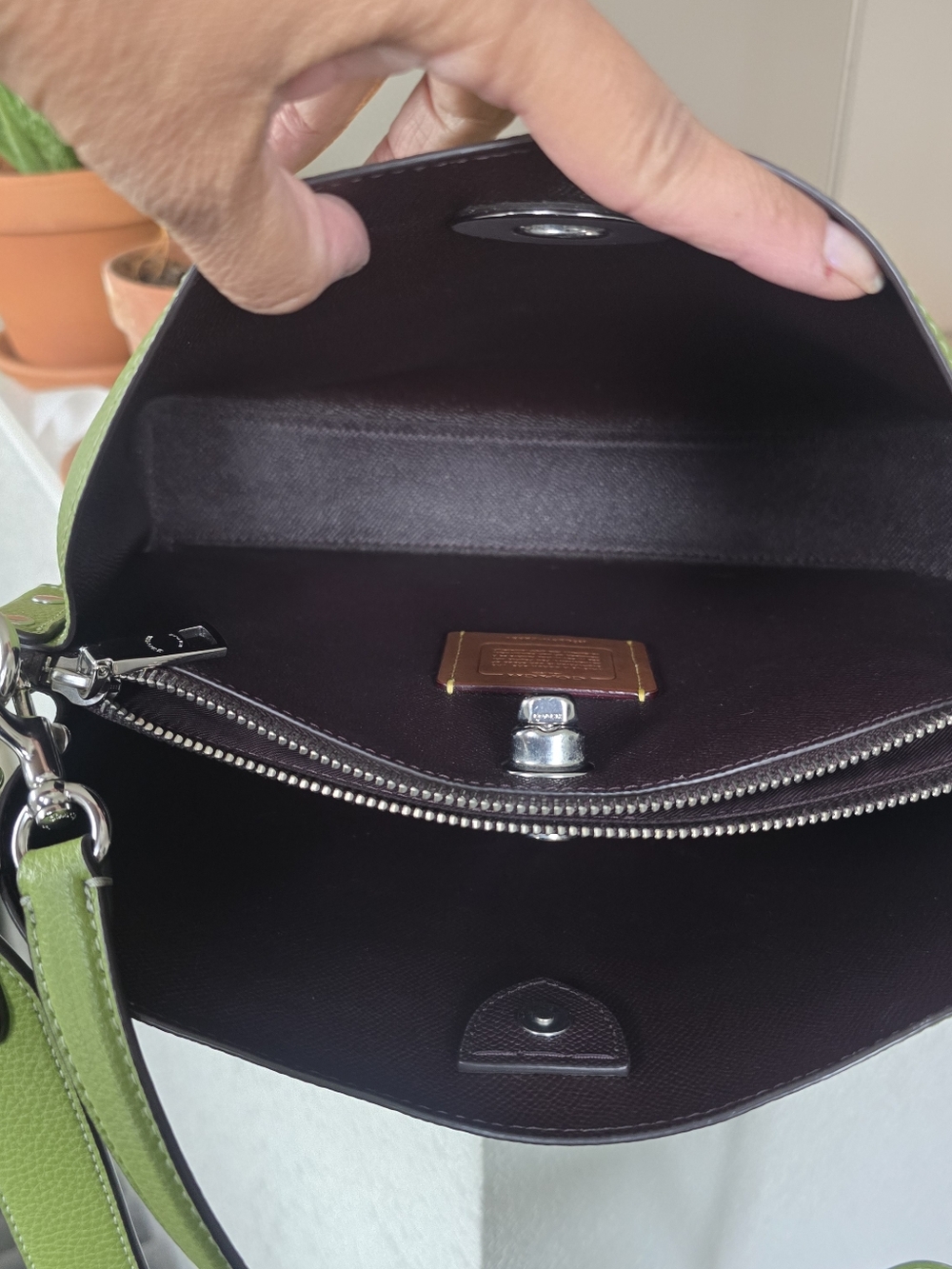 Coach Pebbled Leather Willow Dark Lime Color Shoulder Bag #C2621 - Picture 14 of 16